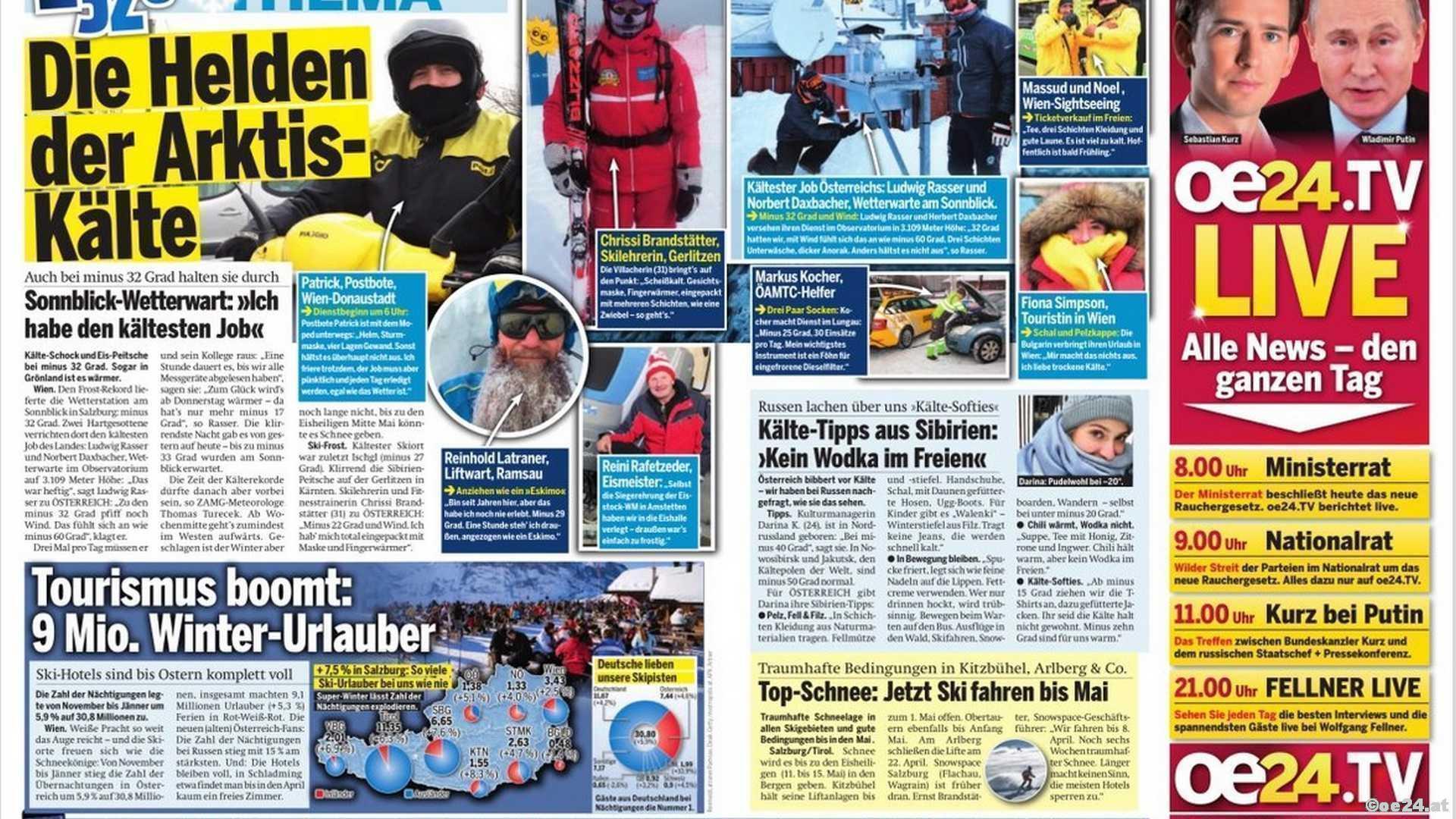 Arktis-Kälte Eiskalt Skifahren Skilehrer Arbeitn im Freien