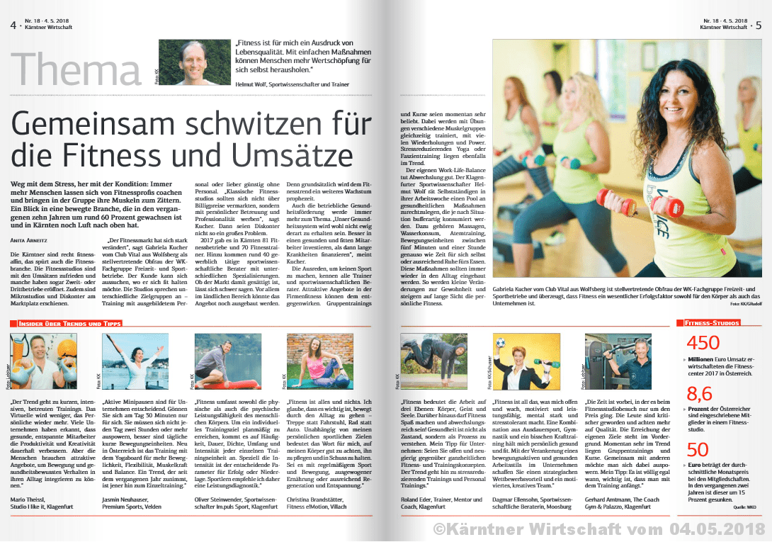 Kärntner Wirtschaft vom 04.05.2018 ©Kärntner Wirtschaft vom 04.05.2018 Kärntern Wirtschaft Fitnessexperten Interview